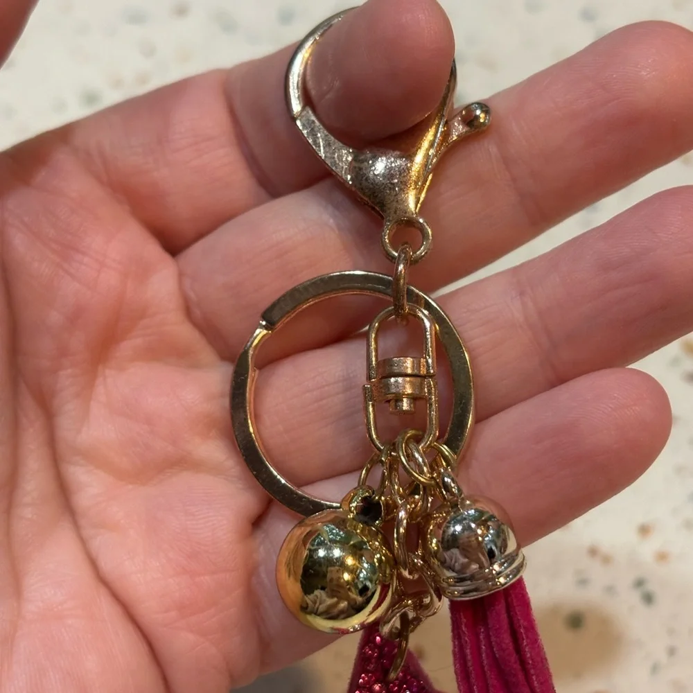 Pink Eiffel Tower‎ Keychain or Handbag Charm with Gold Accents